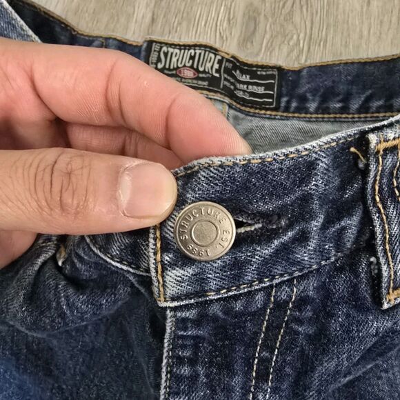 VTG Y2K Structure Relaxed Fit Jeans Men 31x32* Straight Leg Dark Rinse Baggy - Picture 6 of 14